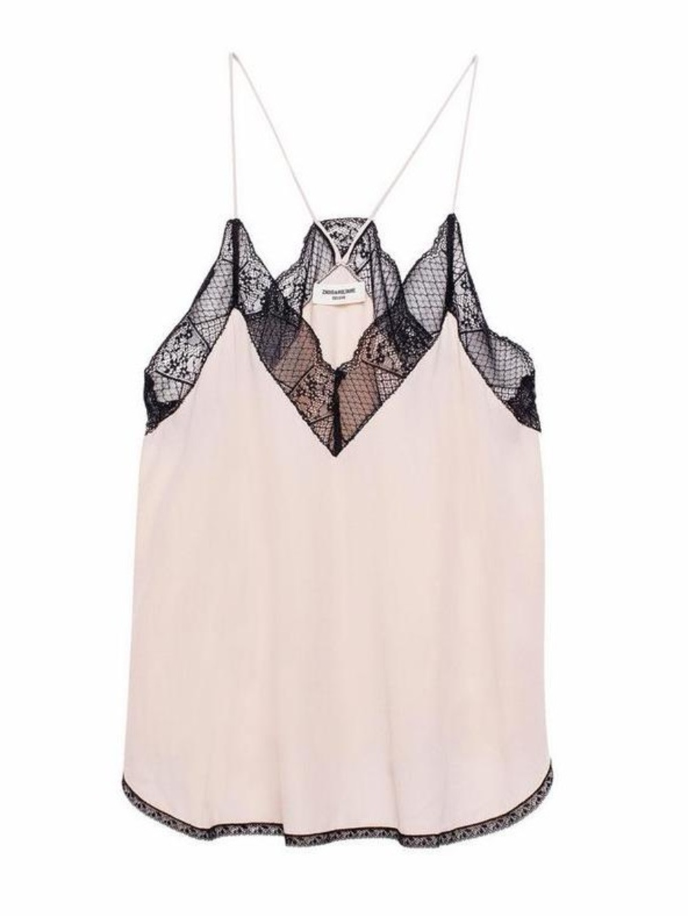 Zadig & Voltaire Beige / blush Pink Silk Camisole with Black Lace Trim - Picture 6 of 6
